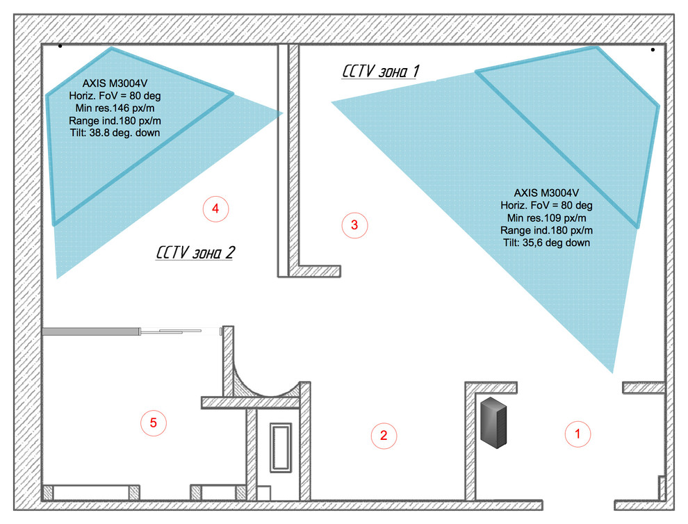 Схема зон видеонаблюдения с возможностью удаленного доступа к камерам.