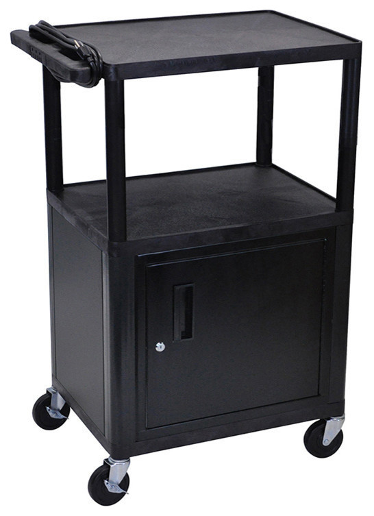 Luxor Endura Black 3 Shelf Presentation Cart With Cabinet 42"H