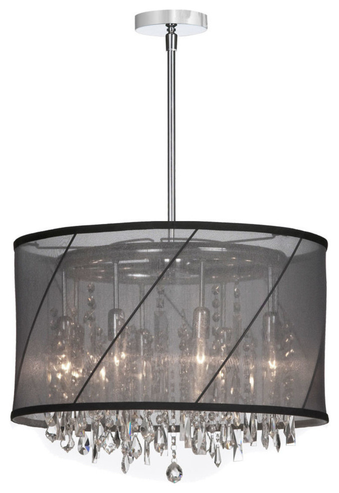 Saffron 6-Light Crystal Pendant With Swirl Shade, Black and Silver