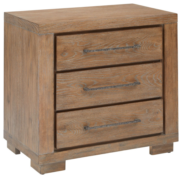 Driftwood Transitional 3 Drawer Nightstand With Charging Station