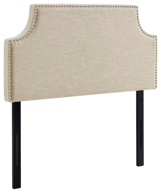 Beige Laura Twin Upholstered Fabric Headboard Contemporary
