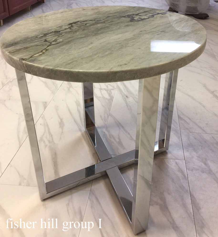 20" round polished chrome and stone top side table