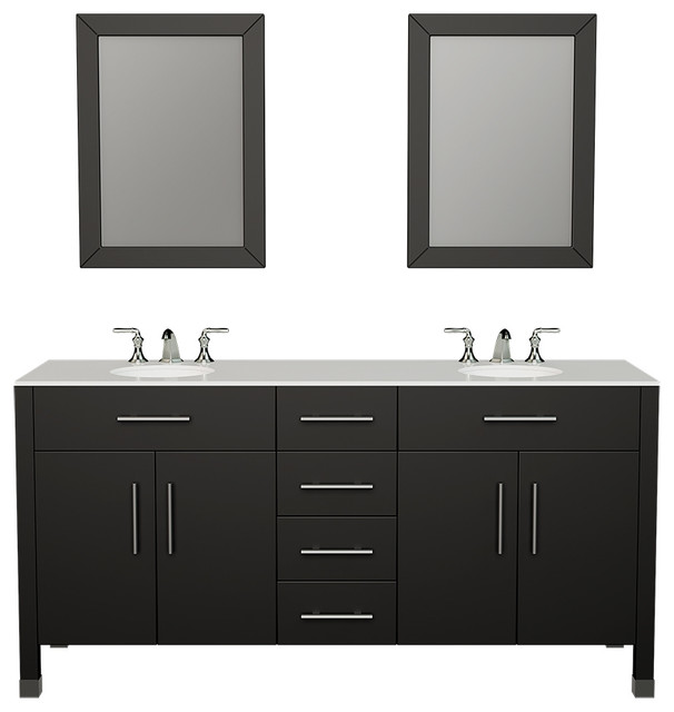 72 Espresso Solid Wood And Porcelain, Espresso Double Vanity Mirrors