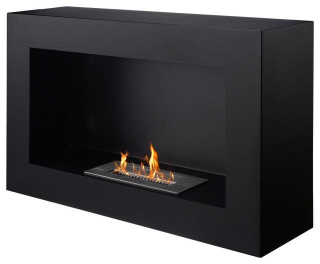 Black Freestanding Ventless Open Flame Ethanol Fireplace - Spectrum | Ignis