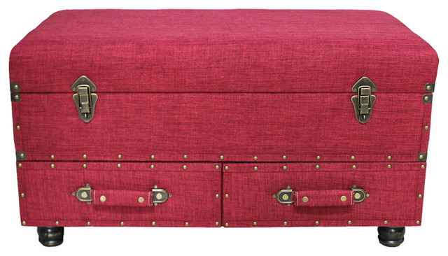 17" Linen Layton Storage Trunk, Red