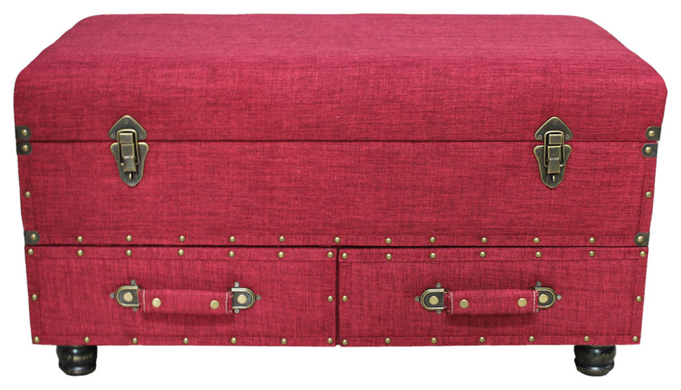 17" Linen Layton Storage Trunk, Red