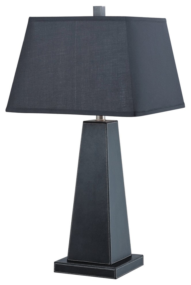 Table Lamp, Black Leather/Black Fabric Shade,A 150W,Dci