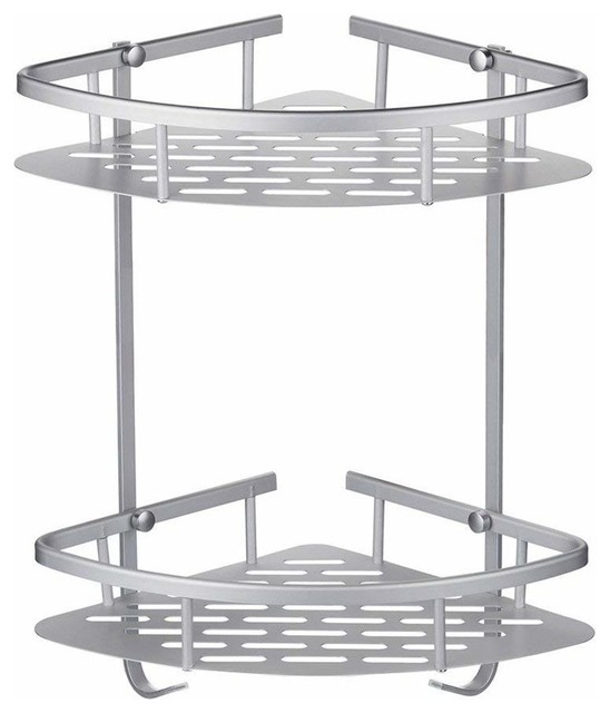 Bathroom Corner Rack Aluminium With 2 Open Shelves Hooks And Bathroom Corner Rack Aluminium With 2 Open Shelves Hooks And Basket Holder