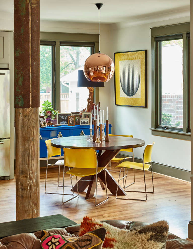 Small eclectic light wood floor great room photo in Charlotte