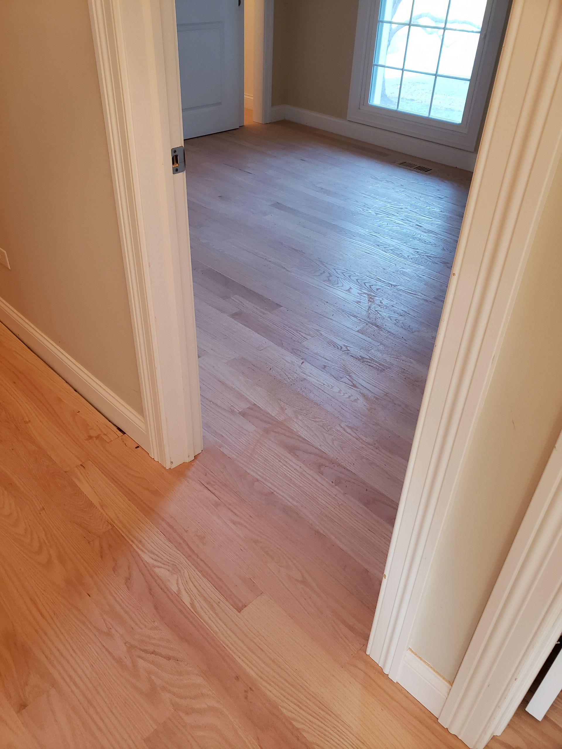 Libertyville , new 3 and 1/4 red oak , Jacobean stain Bona Mega One matte finis