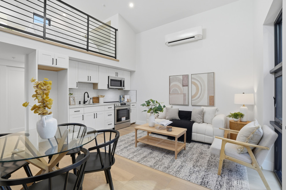 Modern ADU Living Room with Full Kitchen and Double-Height Ceiling