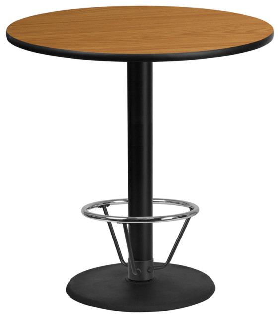 42" Round Natural Laminate Table Top, 24" Round Bar Height Table Base