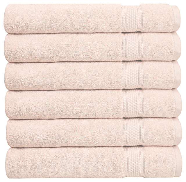 A1HC Hand Towel 6-Piece Set, 100% Ring Spun Cotton, Ultra Soft, Quick Dry, Peach Blush