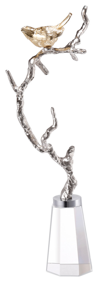 Aluminum Branch Sculpture Or Jewelry Rack On Glass Base