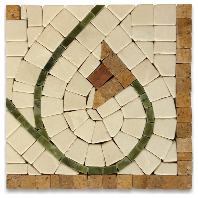 Marble Mosaic Border Decorative Insert Tile Agean Antique 5x5 Tumbled, 1 piece Contemporary
