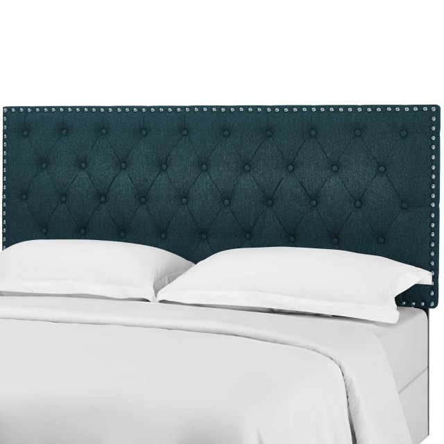 Contemporary Modern Bedroom King Size Tufted Headboard, Fabric, Navy ...