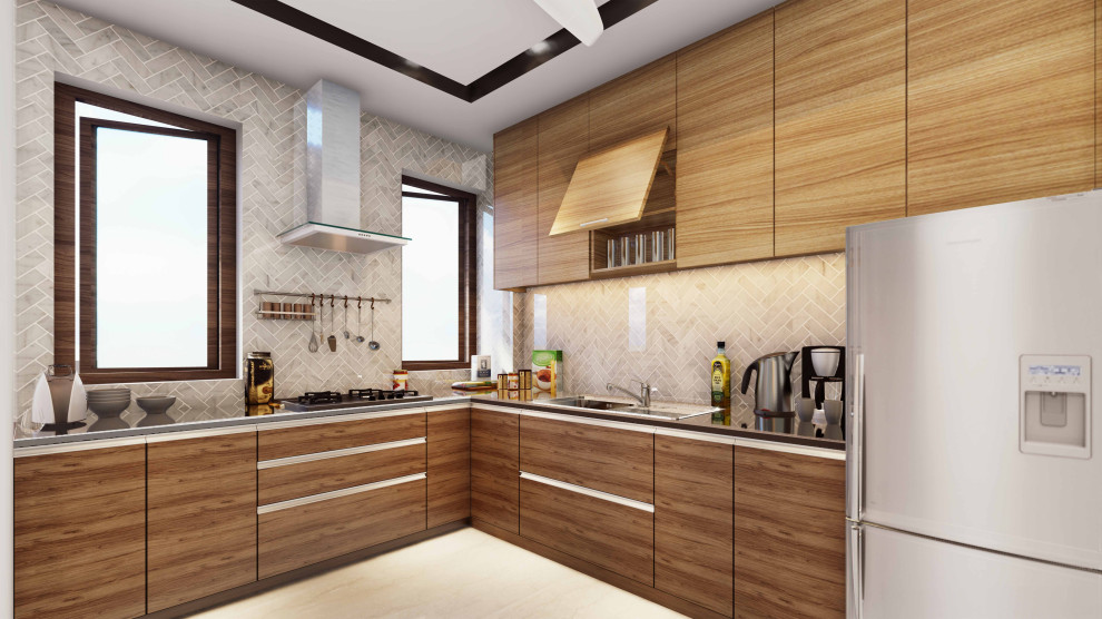 Design ideas for a contemporary kitchen in Hyderabad.