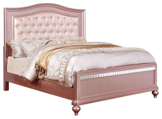 Roseberry Kids Contemporary Wood Twin Panel Bed in Rose Gold