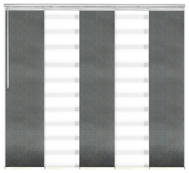 Blanched White-Stormy 5-Panel Track Extendable Vertical Blinds 58-110"x94"