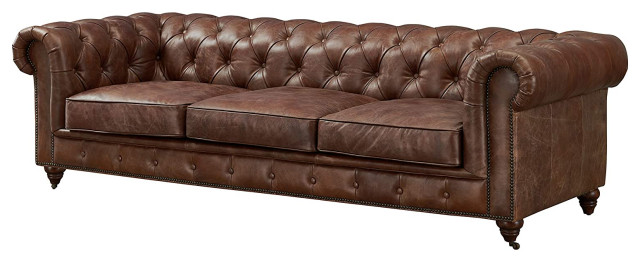 Amerikaans voetbal Verspilling kern Crafters and Weavers Top Grain Vintage Leather Chesterfield Sofa Bark Brown  - Traditional - Sofas - by Crafters and Weavers | Houzz