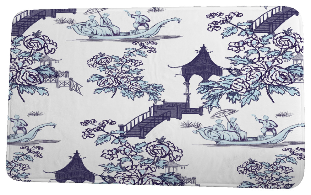 Palm Beach China Old Floral Print Bath Mat, 21"x34" Asian Bath Mats