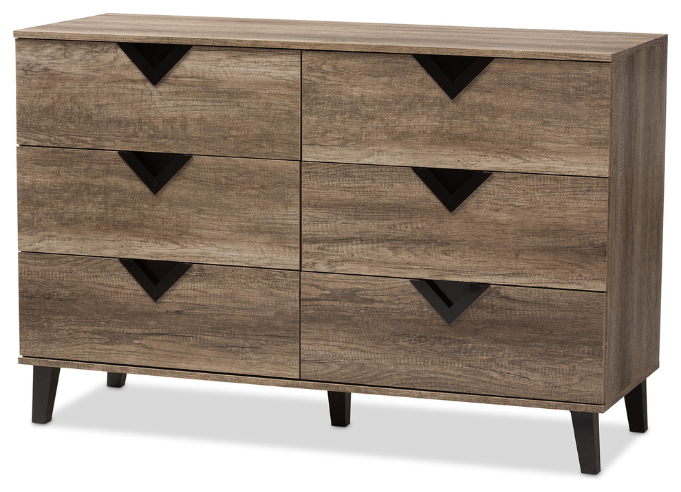 Wales Light Brown Wood 6Drawer Dresser Midcentury Dressers by