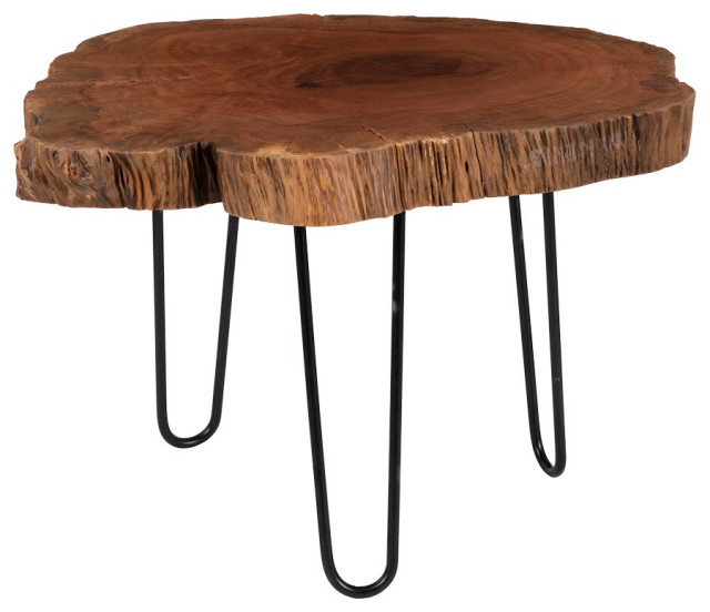 Burled Coffee Table, Black Metal Legs, Small, 27x23x18"h Rustic