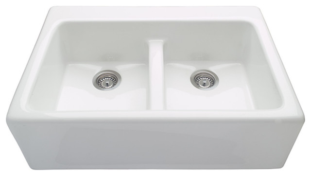 The Appalachian Double-Bowl Kitchen Sink, White RKS234W, 22.25x8