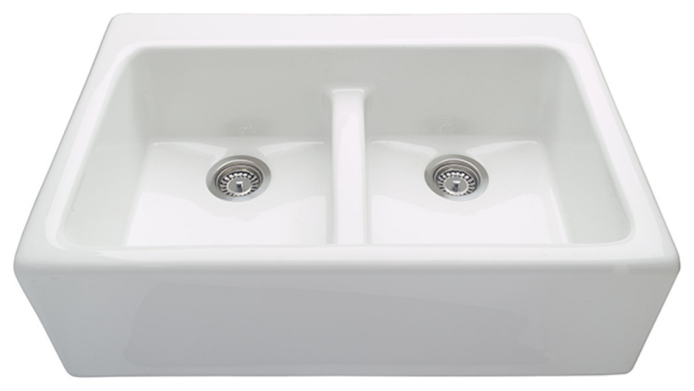 The Appalachian Double-Bowl Kitchen Sink, White RKS234W, 22.25x8