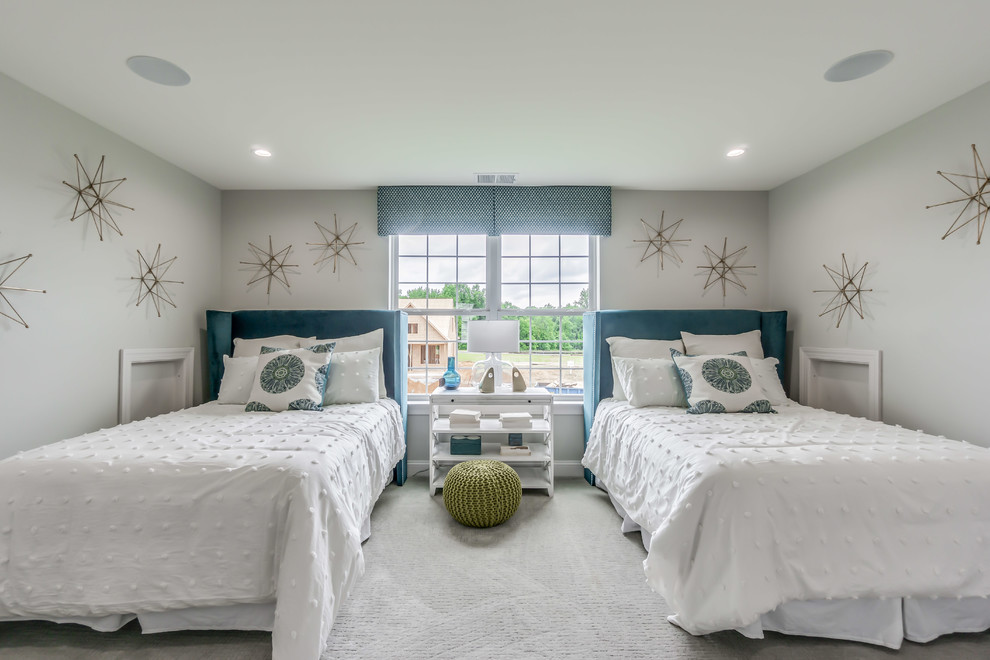 Design ideas for a transitional bedroom in Philadelphia with grey walls, carpet and grey floor.