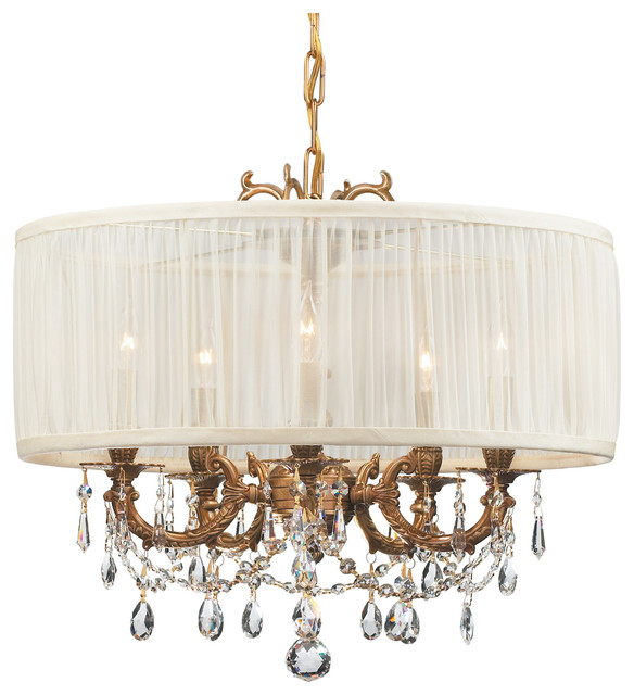 Crystorama Gramercy 5 Light Brass Drum Shade Mini Chandelier Crystorama Gramercy 5 Light Swarovski Crystal Brass Drum Shade Mini Chandelier