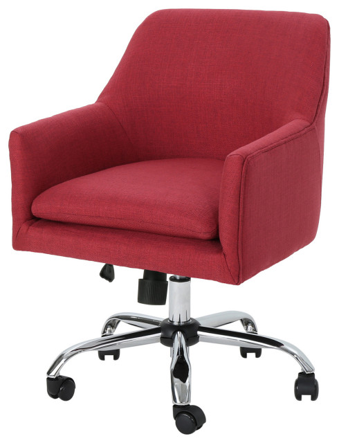 GDF Studio Morgan Mid Century Modern Fabric Home Office Chair With Chrome Base, Red