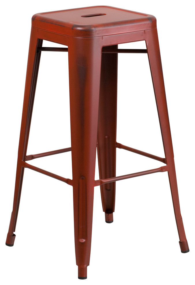 Flash Furniture 30" Metal Backless Bar Stool in Distressed Kelly Red