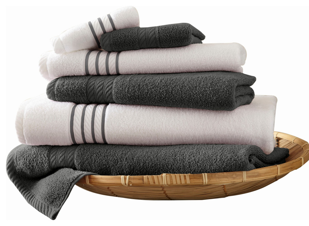 Benzara BM284581 6 Piece Soft Egyptian Cotton Towel Set Stripe Pattern