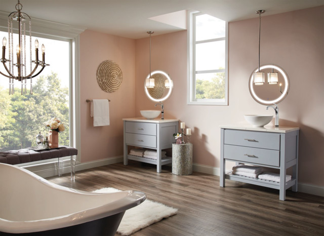 Round LED Lighted Bathroom Mirror Wall Mount With Defogger and Dimmer ...