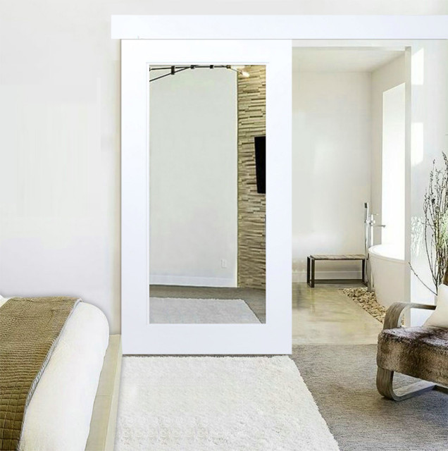 White Primed Mirror Sliding Barn Door with Hardware Kit. - Modern -  Interior Doors - by Glass-Door.us | Houzz