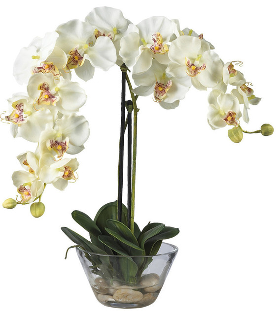 Nearly Natural Phalaenopsis With Glass Vase Silk Flower Arrangement