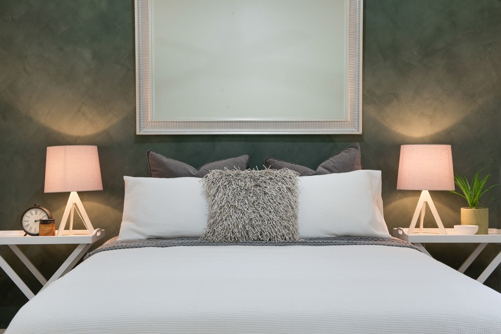 Photo of a contemporary guest bedroom in Sydney with green walls.