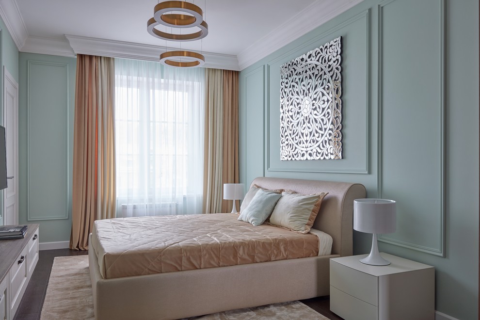 Photo of a transitional bedroom in Moscow.