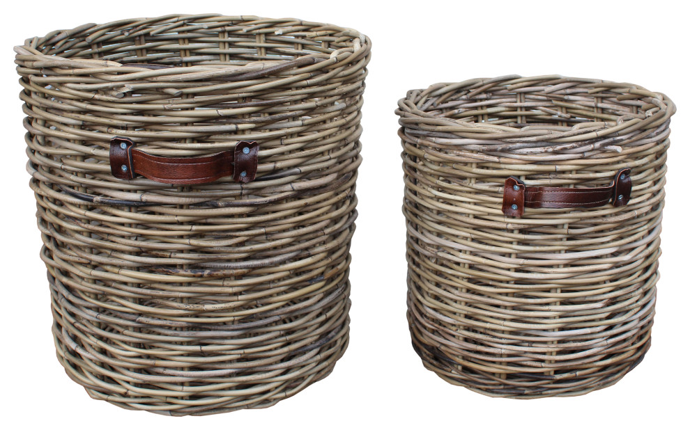 Kubu Wicker Round Basket With Handles Set of 2 Tropical Baskets
