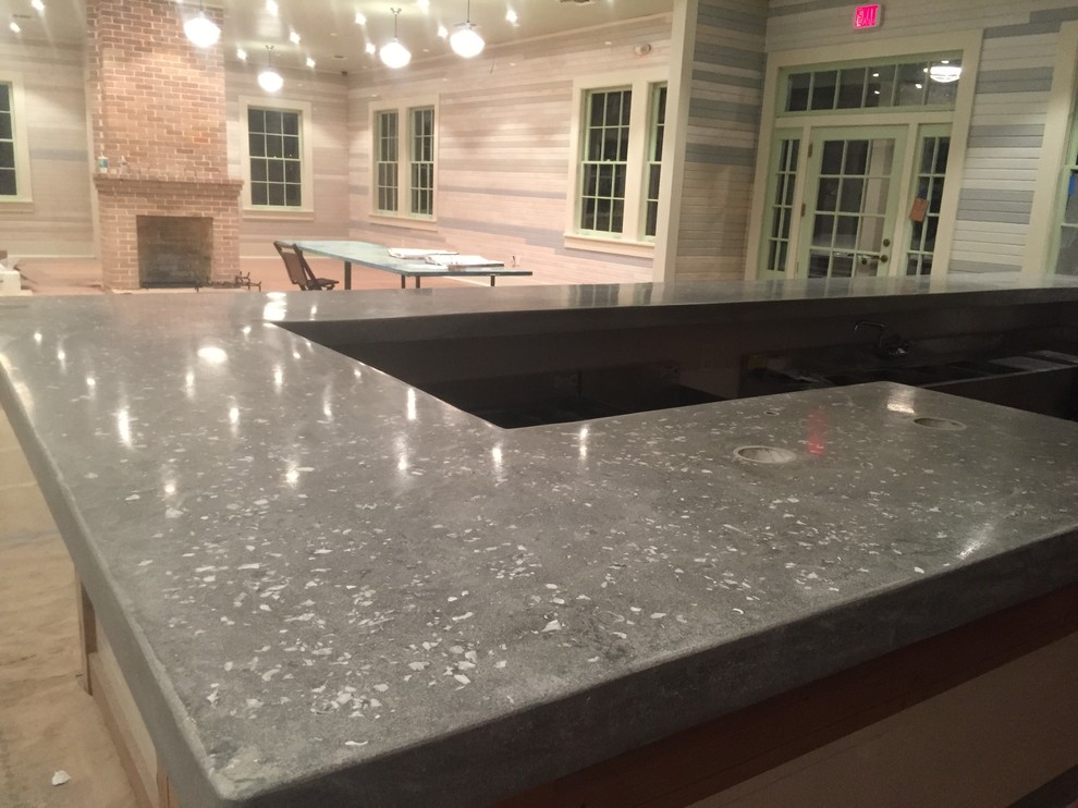 Custom Concrete Countertops With Embedded Oyster Shells Beach