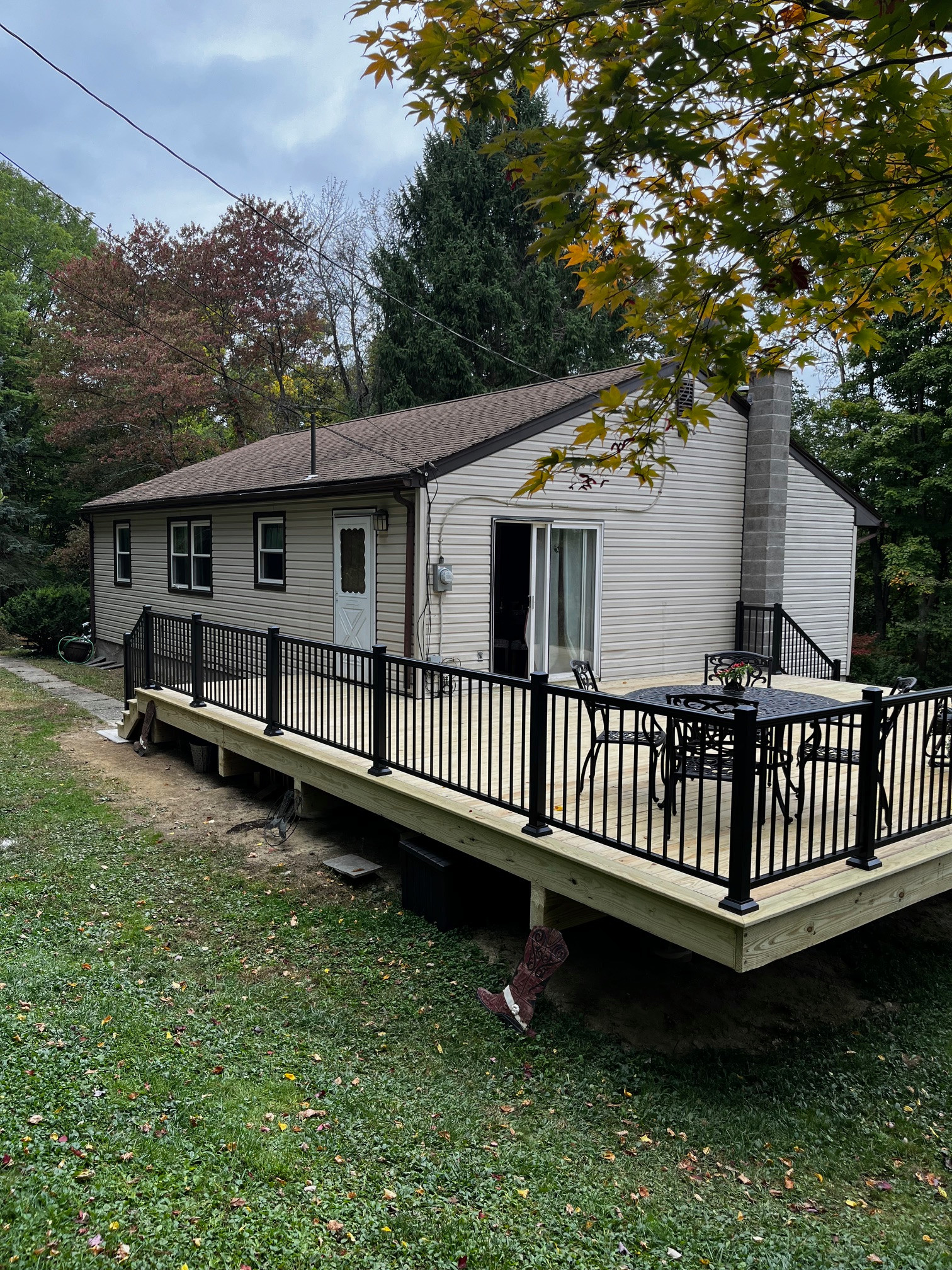 Large pressure treated wood deck