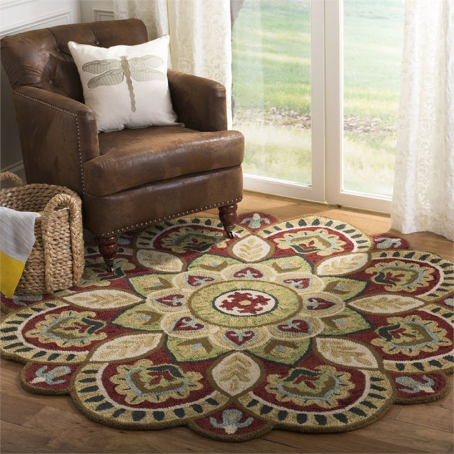 Safavieh Novelty 4' Round Hand Tufted Wool Rug in Red and Taupe