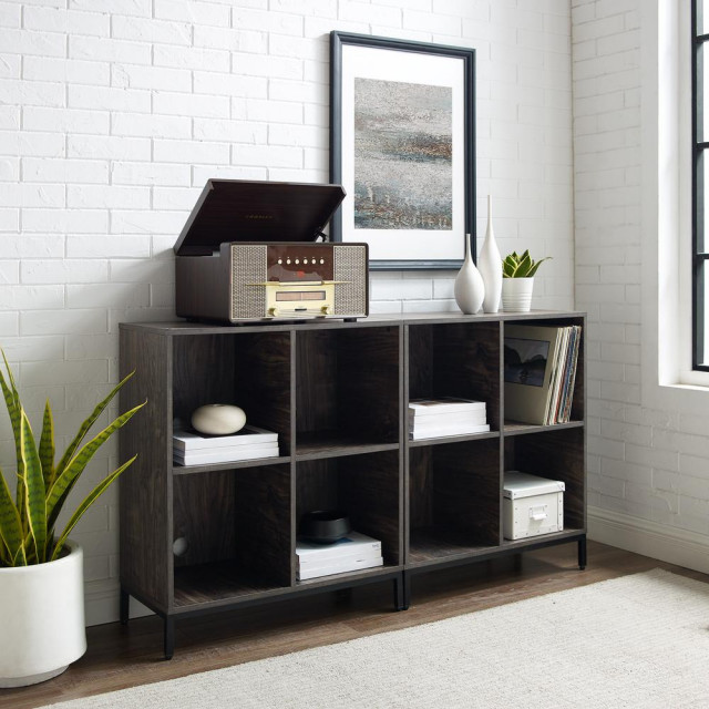 Jacobsen 2Pc Record Storage Cube Bookcase Set Brown Ash/Matte Black