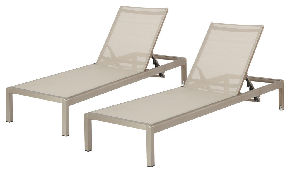 Cape Coral Gray Outdoor Mesh Chaise Lounge, Set of Two