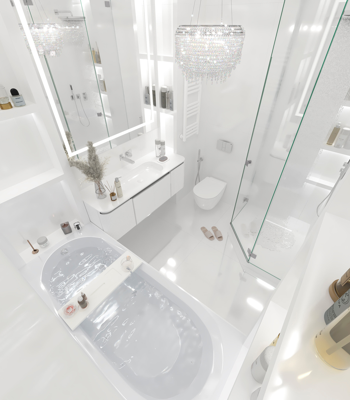 Роскошный белый интерьер в стиле ар-деко 105 кв.м. в ЖК ФИЛИ СИТИ