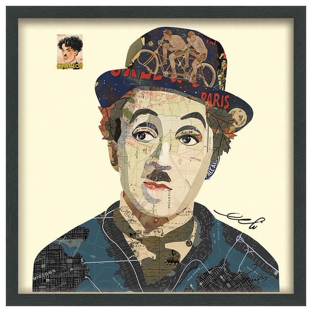 Charlie Handmade Collage Framed Graphic Wall Art Under Glass Signed by Alex Zeng