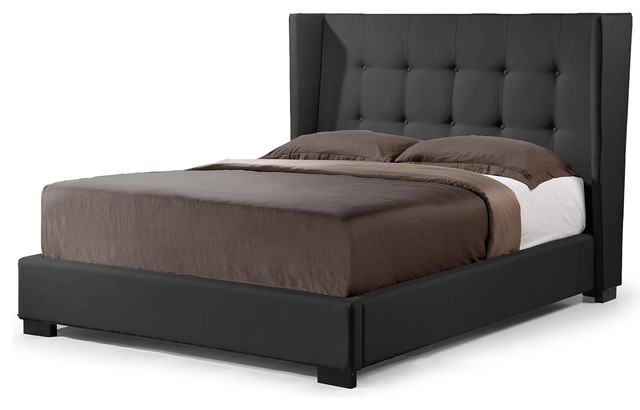 Favela Black Faux Leather Modern Bed With Upholstered Headboard Queen Size Transitional Platform Beds By Baxton Studio - Leather Upholstered Bed Queen Size Favela Black Faux Leather Modern Bed With Upholstered Headboard Queen Size Transitional Platform Beds By Baxton Studio - Leather Upholstered Bed Queen Size