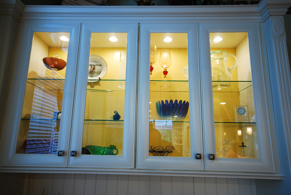Inspiration for a transitional kitchen remodel with flat-panel cabinets and white cabinets