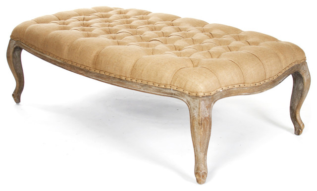 French Country Rustic Burlap Tufted Tail Ottoman Traditional French Country Rustic Burlap Tufted Tail Ottoman